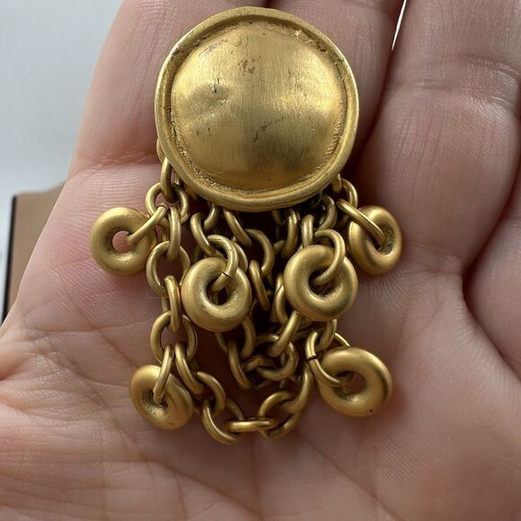 Vintage Signed - GJD Ginnie Johansen Clip On Goldtone Dangle Earrings - Picture 3 of 7